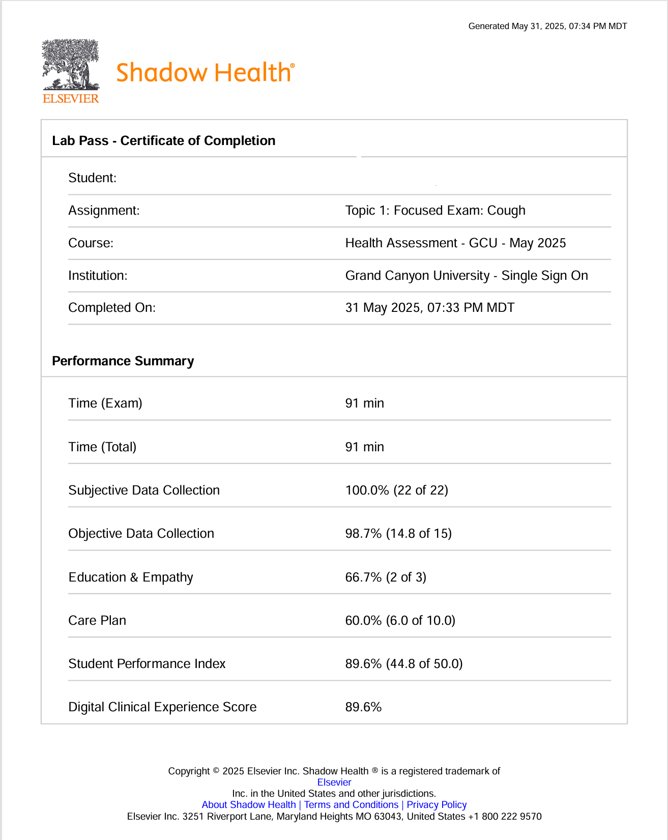 In this assignment you will be conducting a focused exam on a patient presenting with cough. Interview the patient, assess the related body systems, and then complete post-exam activities. Within the Shadow Health platform, complete the Focused Exam