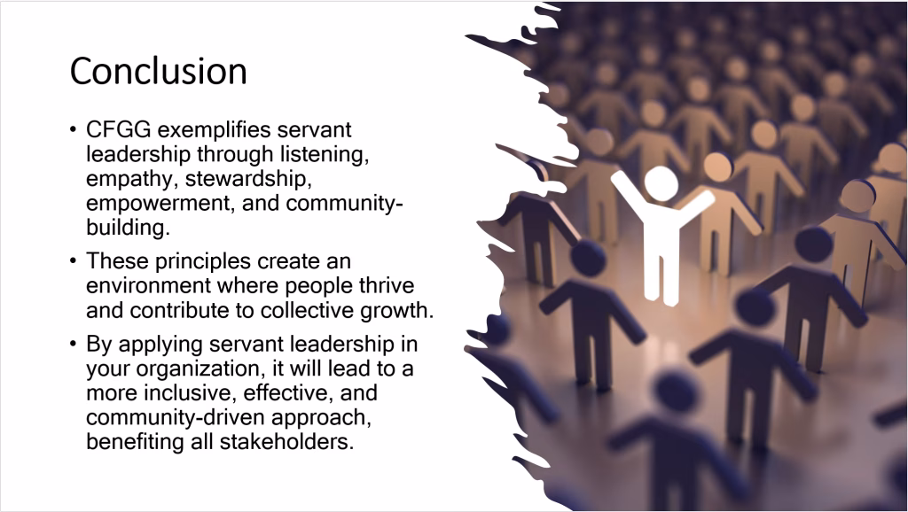 Using the topic study materials, research a reputable nonprofit organization that serves people and the community as a servant leader.